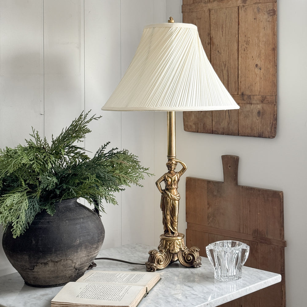 Vintage Brass Lady Lamp w/ Shade