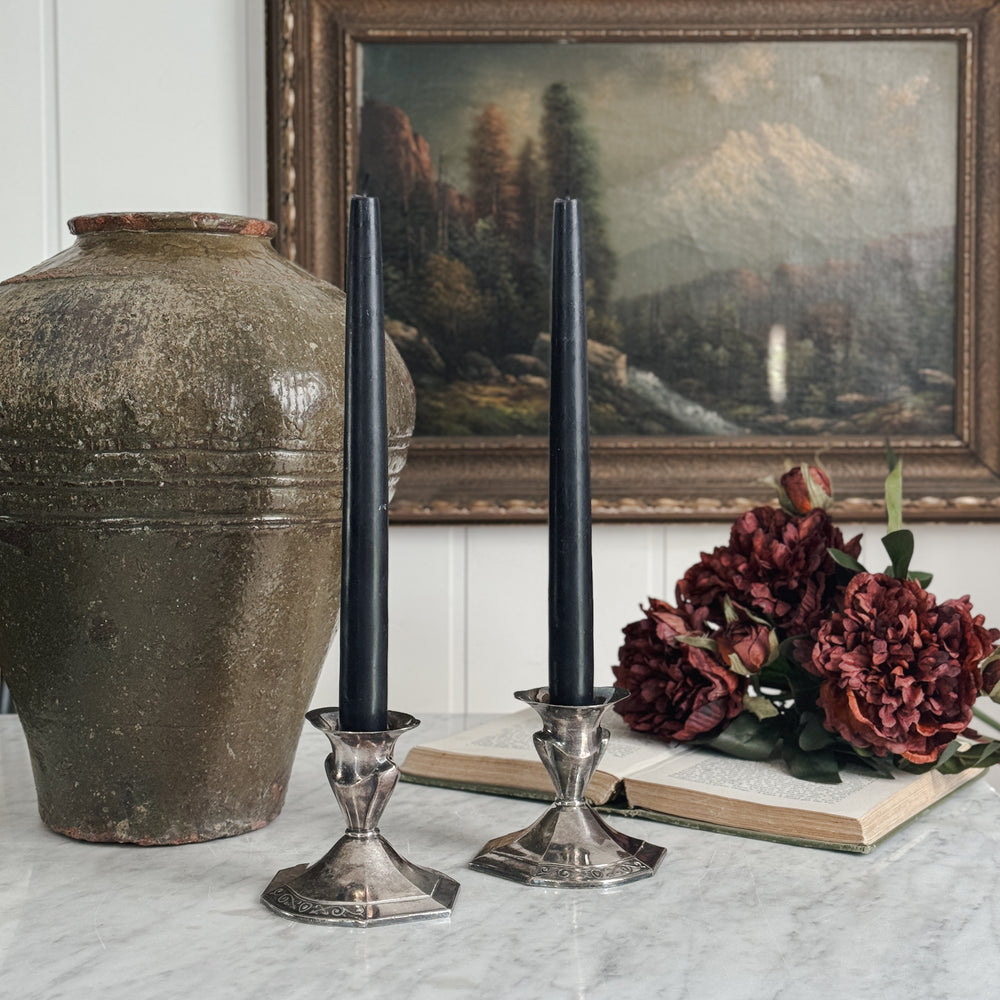 Vintage silverplate taper candle pair.