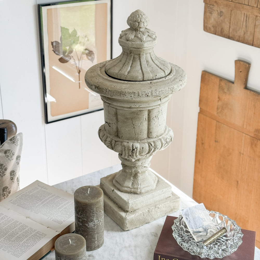 Vintage Stone Urn with Lid