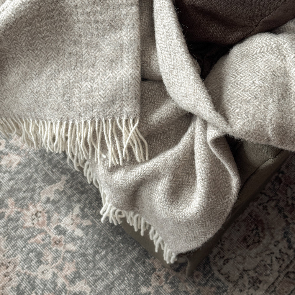 Taupe Herringbone European Wool Blanket.