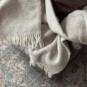 Taupe Herringbone European Wool Blanket.