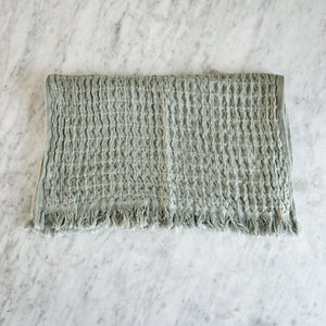 Olive Grey Waffle Knit Hand Towel.
