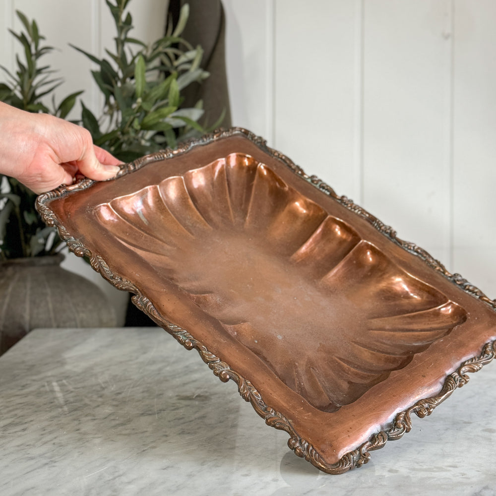 Vintage footed copper tray.