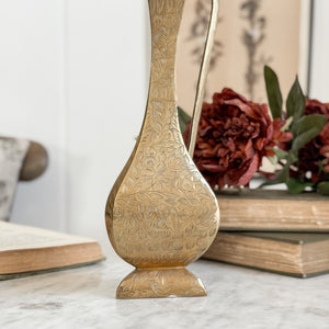 Vintage brass etched pitcher.