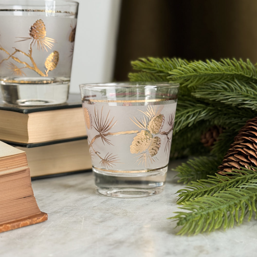 Vintage gold pinecone glass Set