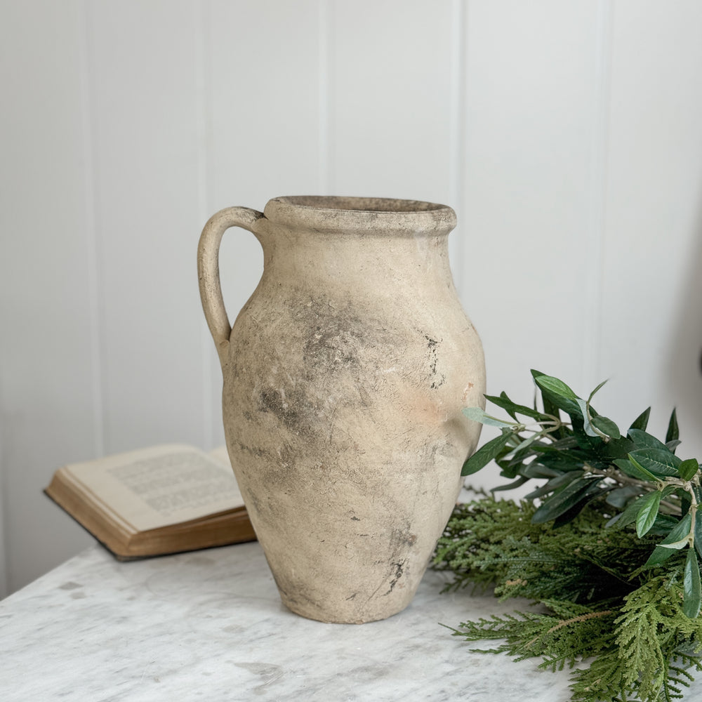 Vintage Turkish pottery vase w/handle.