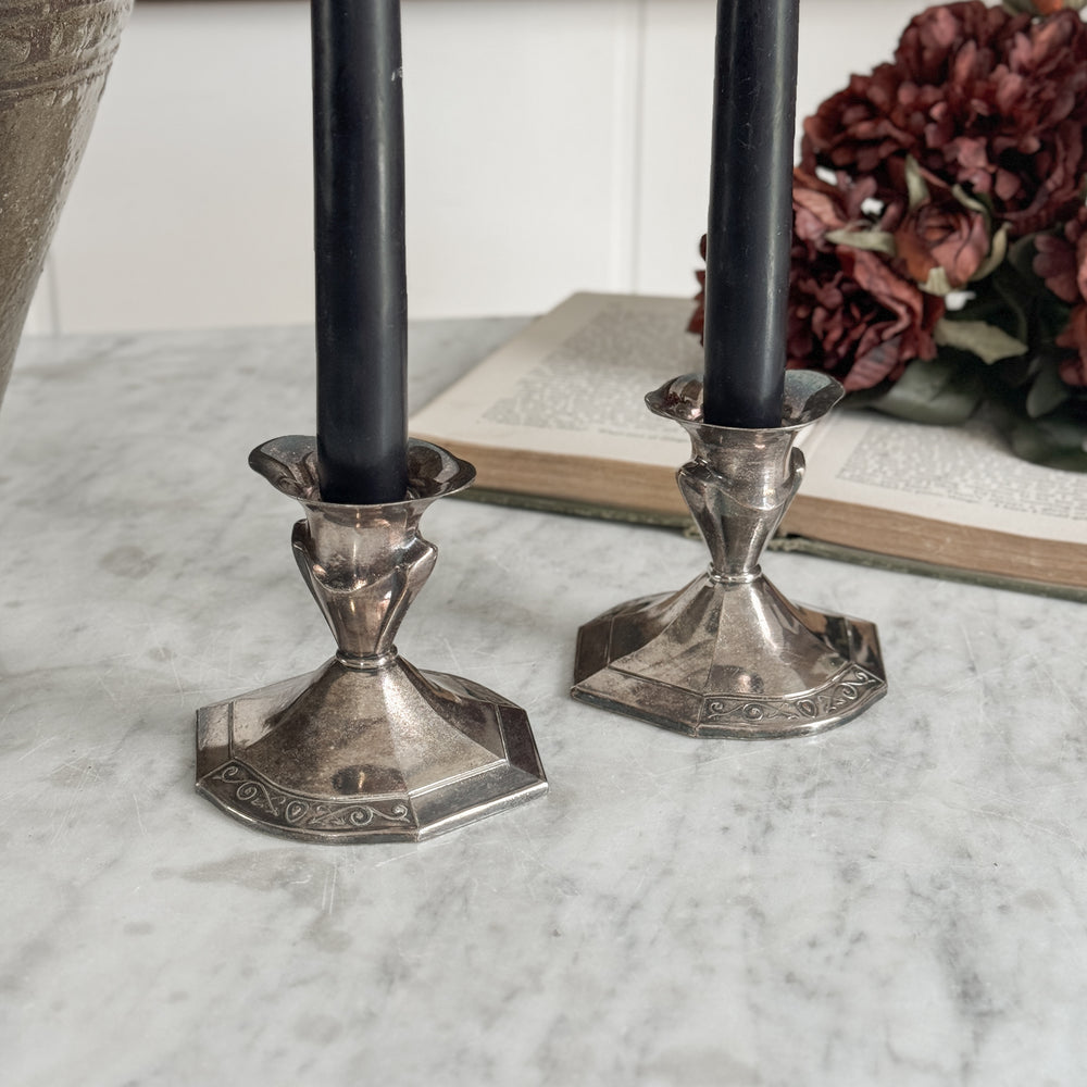 Vintage silverplate taper candle pair.