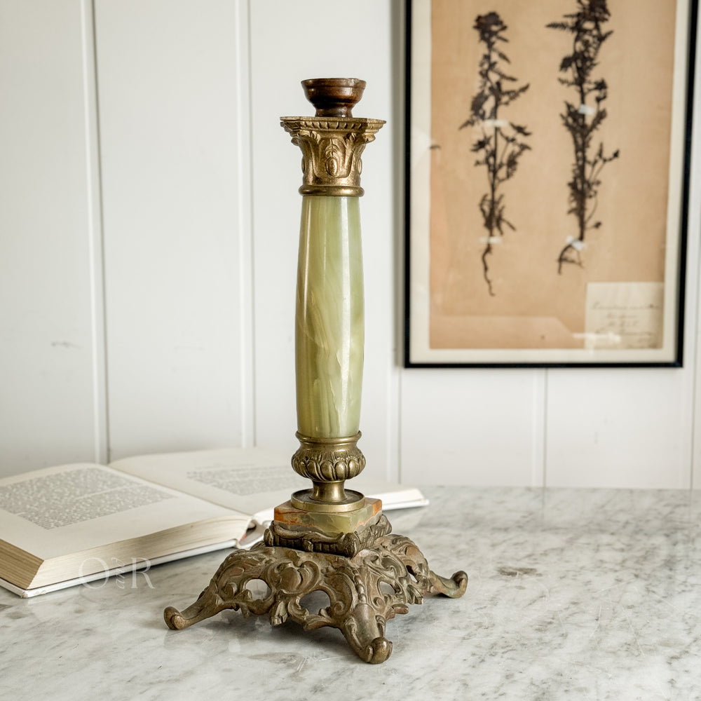Vintage brass gold green taper candleholder