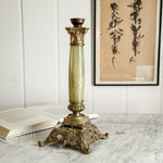 Vintage brass gold green taper candleholder