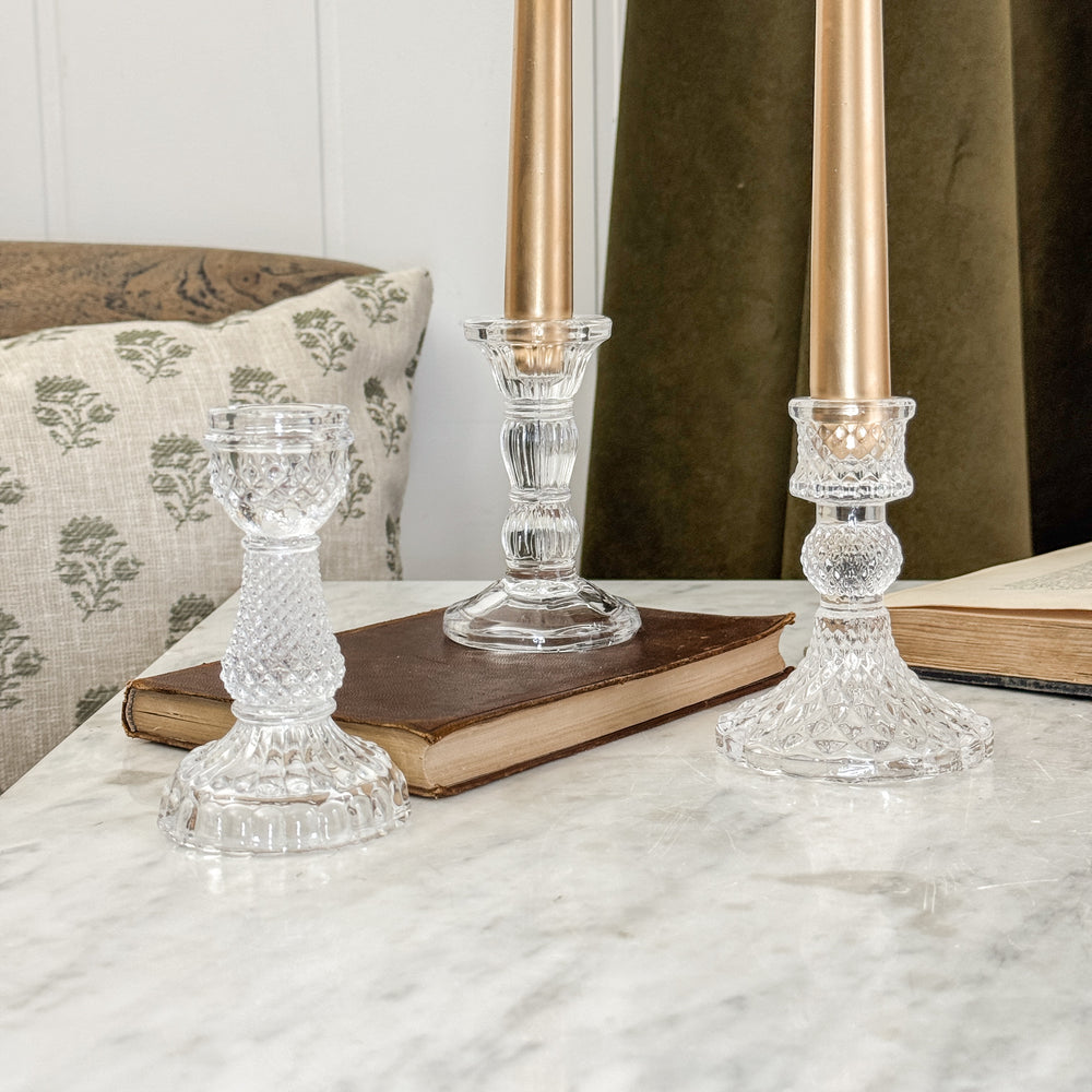 Pressed glass taper candleholder.
