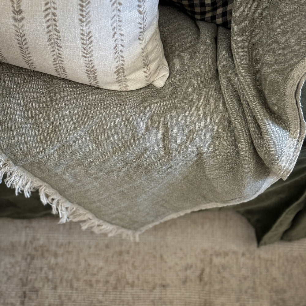 Green Linen Throw.