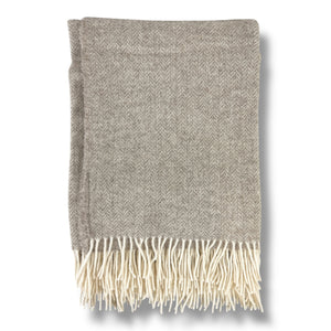 Taupe Herringbone European Wool Blanket.