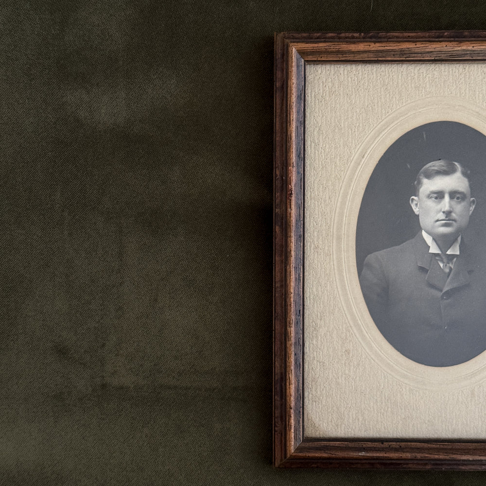 Vintage wood black and white gentleman.