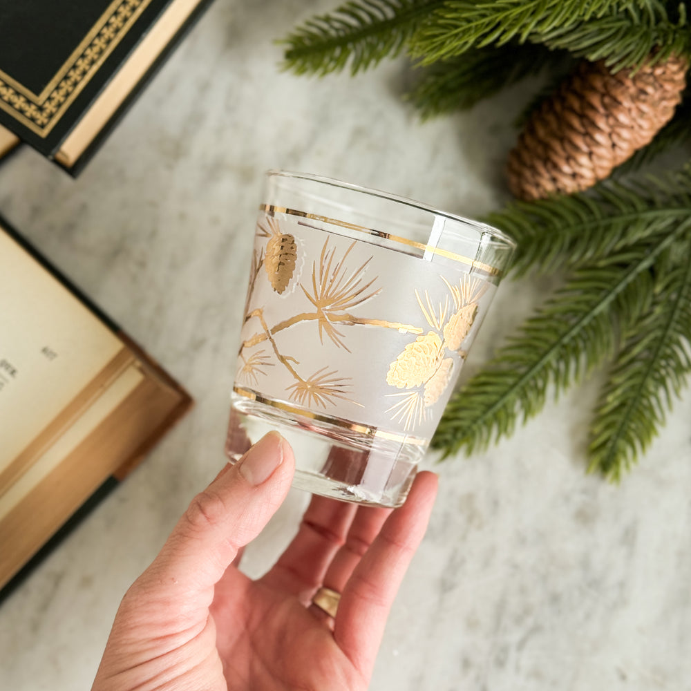Vintage gold pinecone glass Set