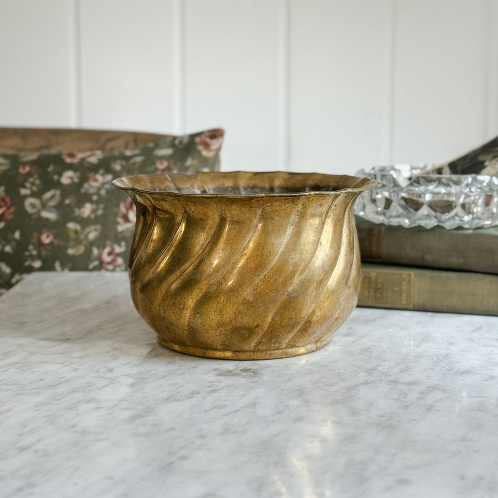 Vintage Brass Ribbed Planter