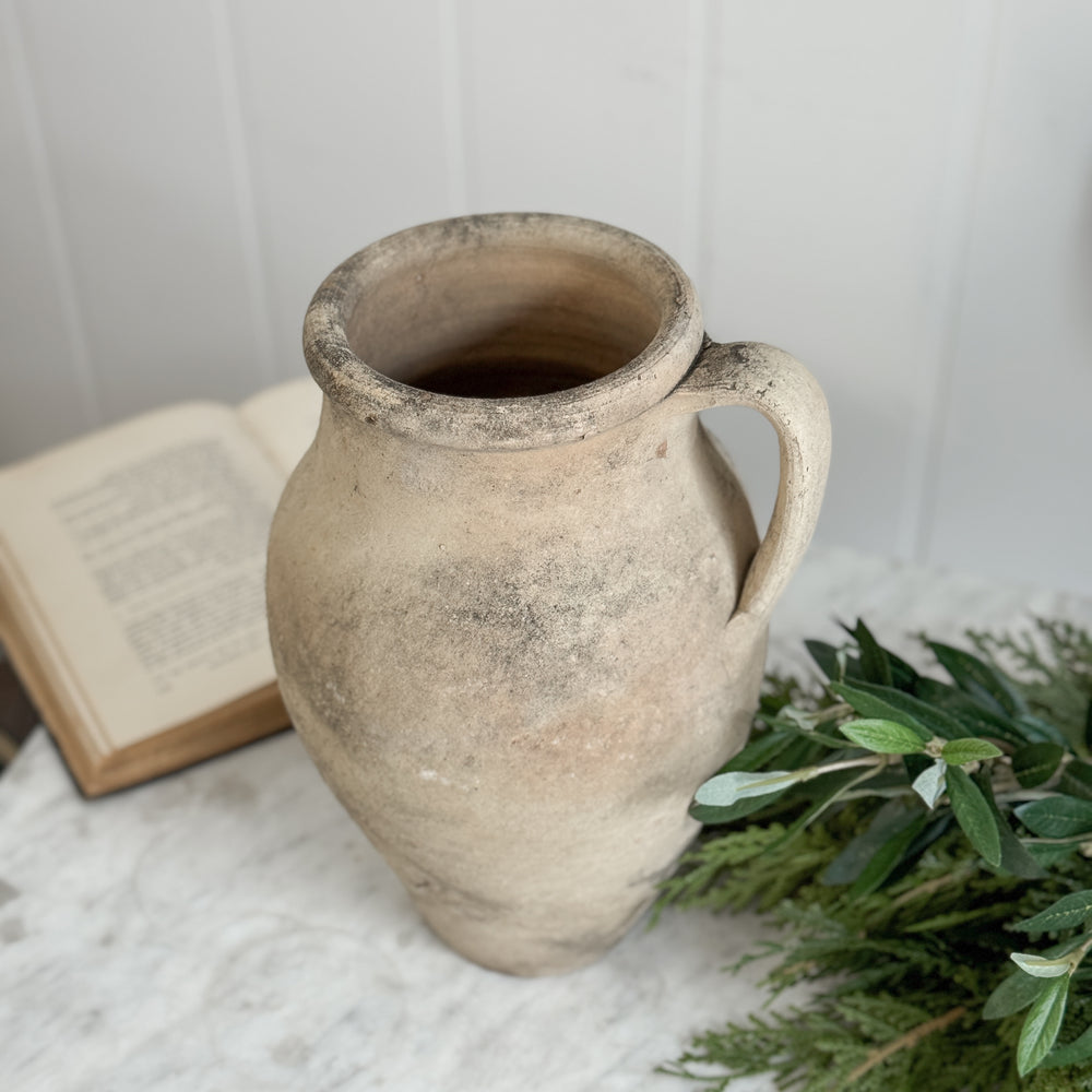 Vintage Turkish pottery vase w/handle.