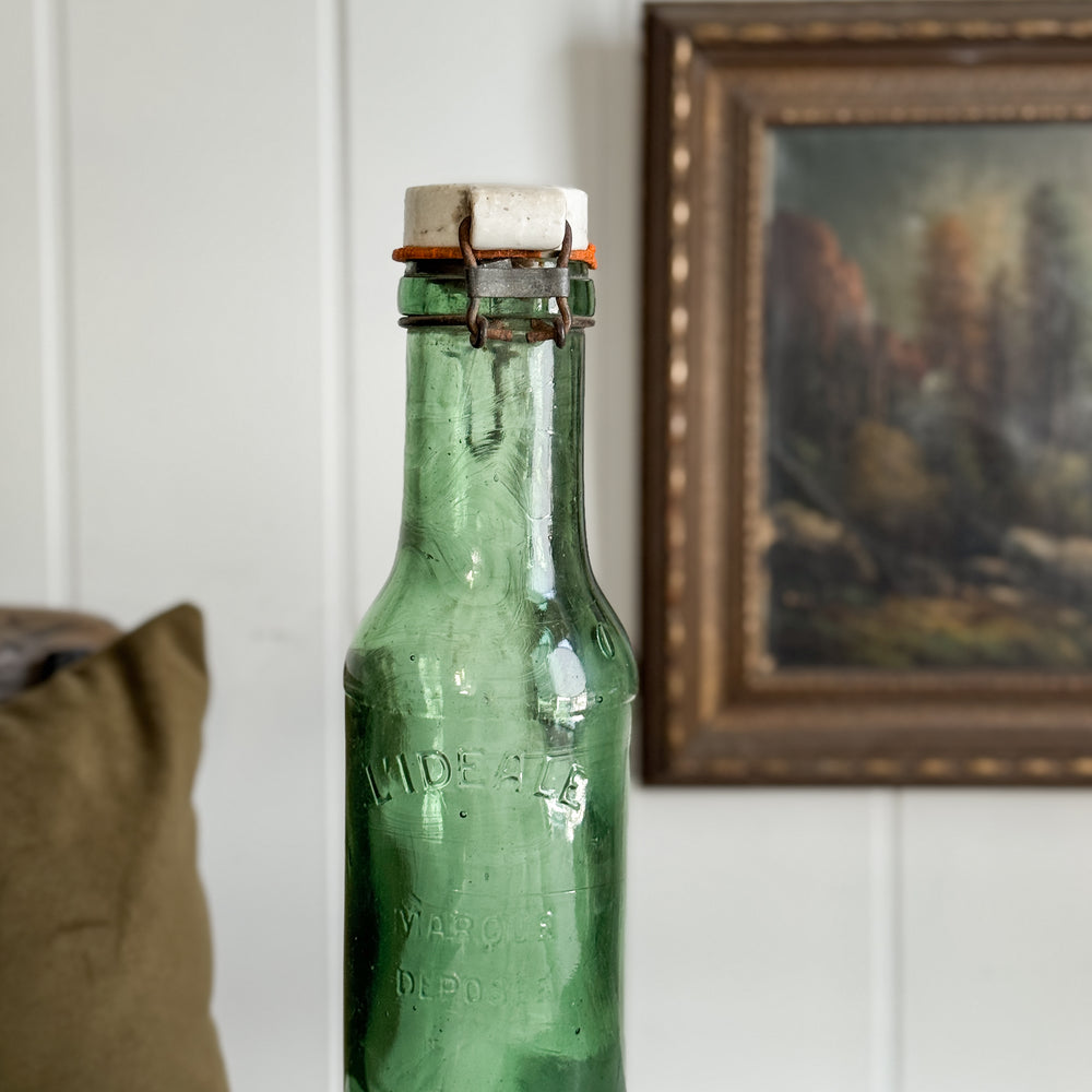 Vintage Lideale Green Glass Bottle- France.
