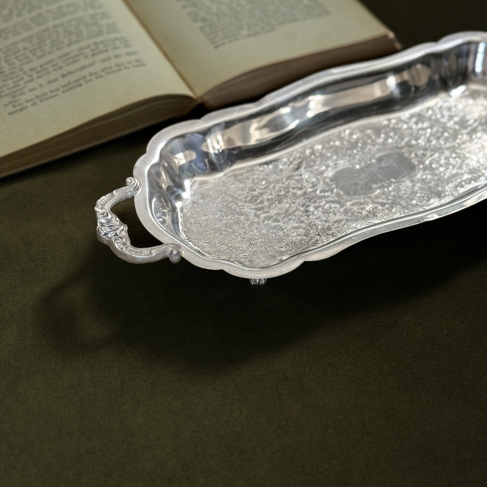 Vintage skinny sliverplate tray with feet