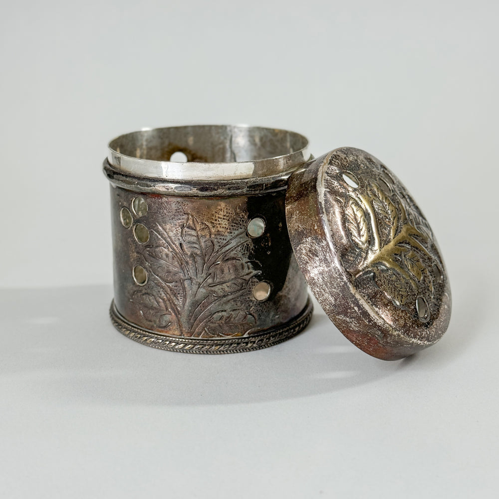 Vintage silverplate incense box.