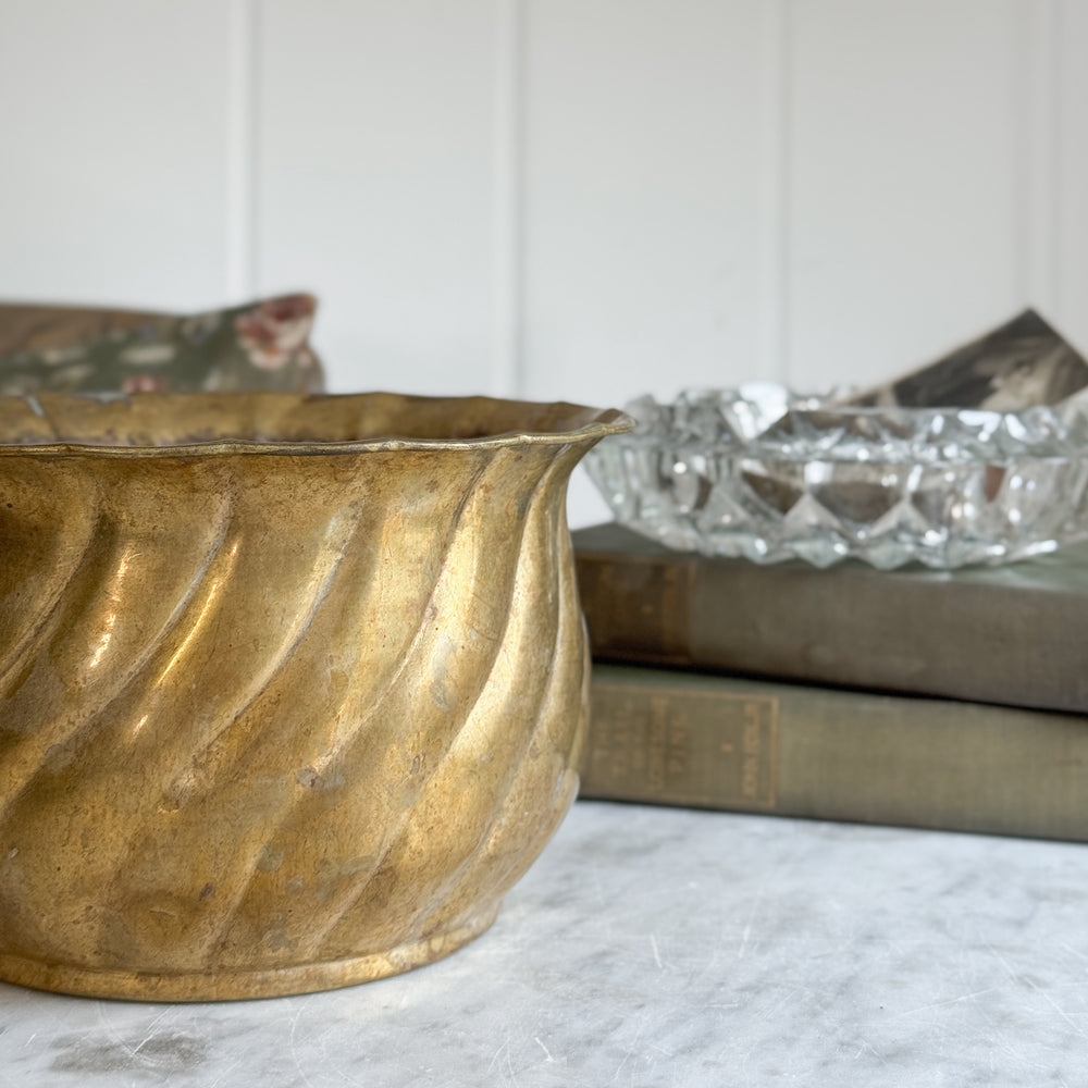 Vintage Brass Ribbed Planter
