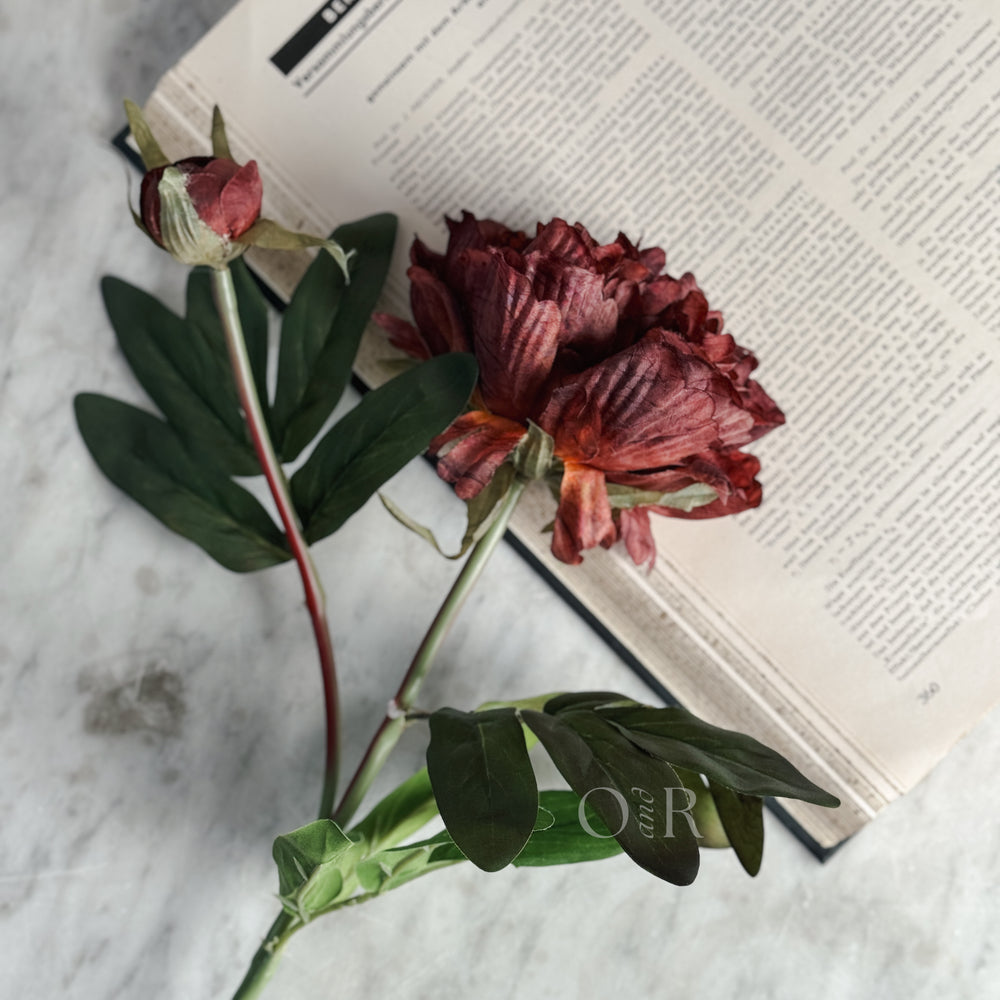 Burgundy Peony Faux Stem