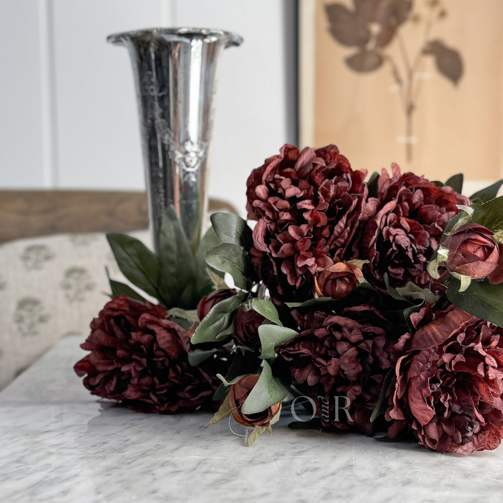 Burgundy Peony Faux Stem