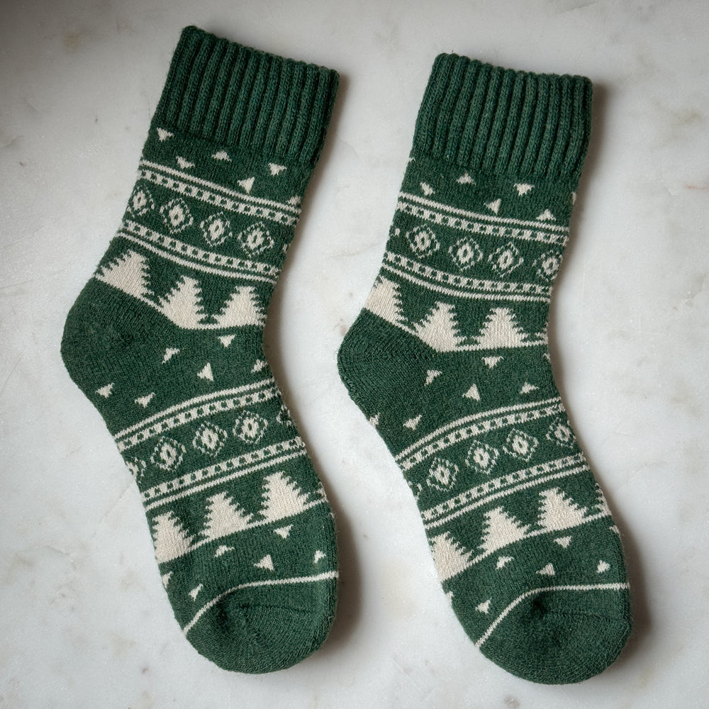 Green wool tree socks