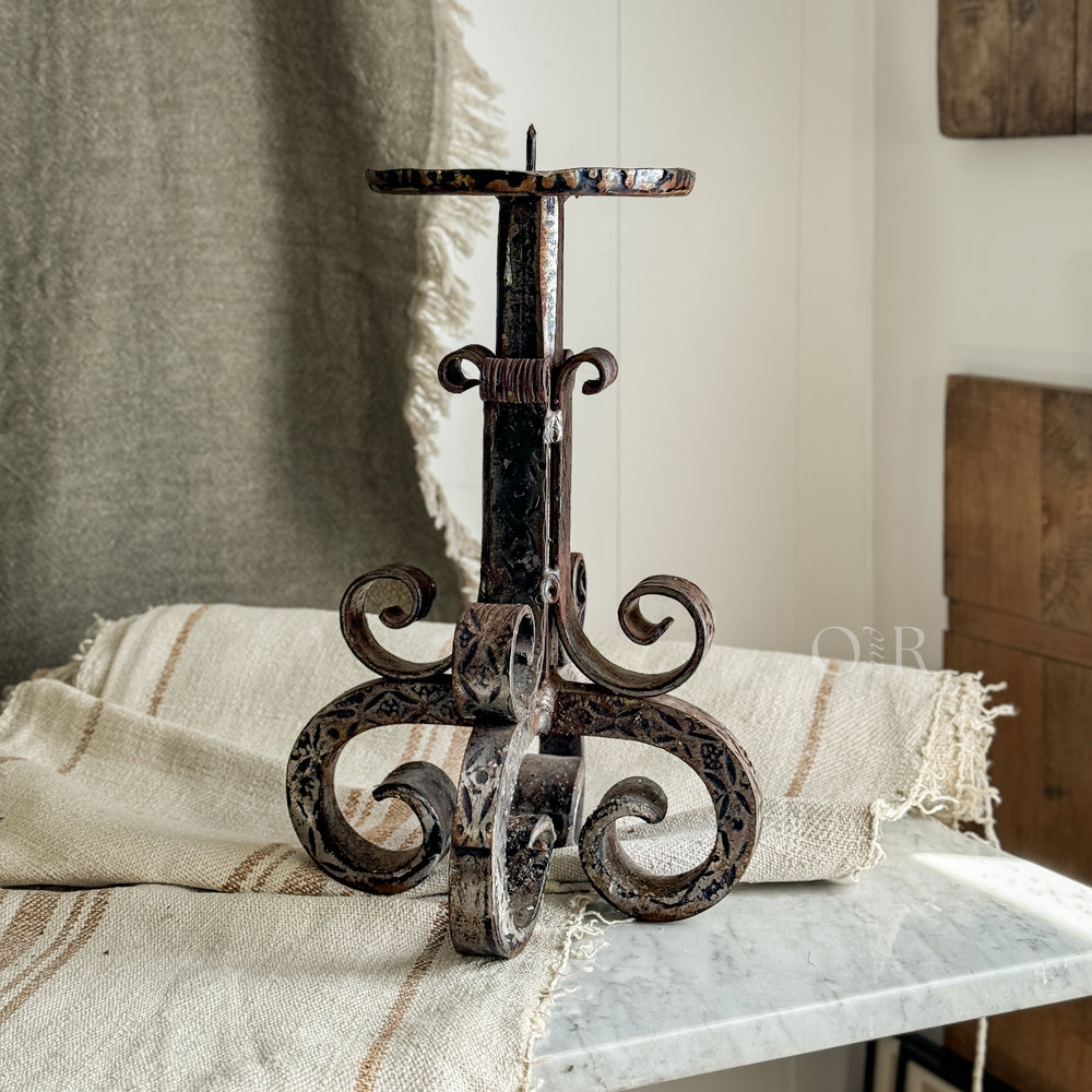 Vintage iron Brutalist candleholder