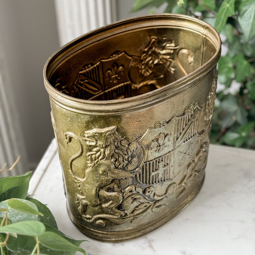 Vintage Brass Oval Tall Planter.