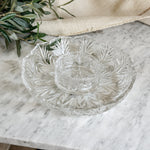 Vintage cut glass cocktail plate set with bowl insert