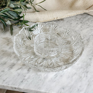 Vintage cut glass cocktail plate set with bowl insert