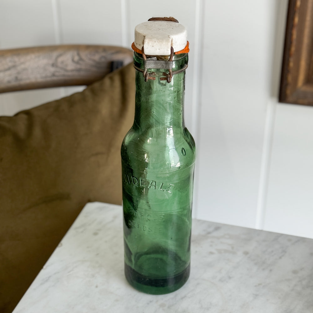 Vintage Lideale Green Glass Bottle- France.