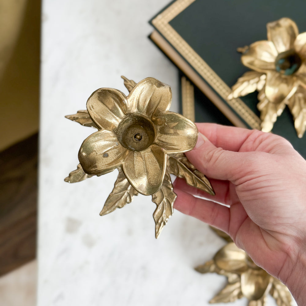Vintage Brass Flower Taper.