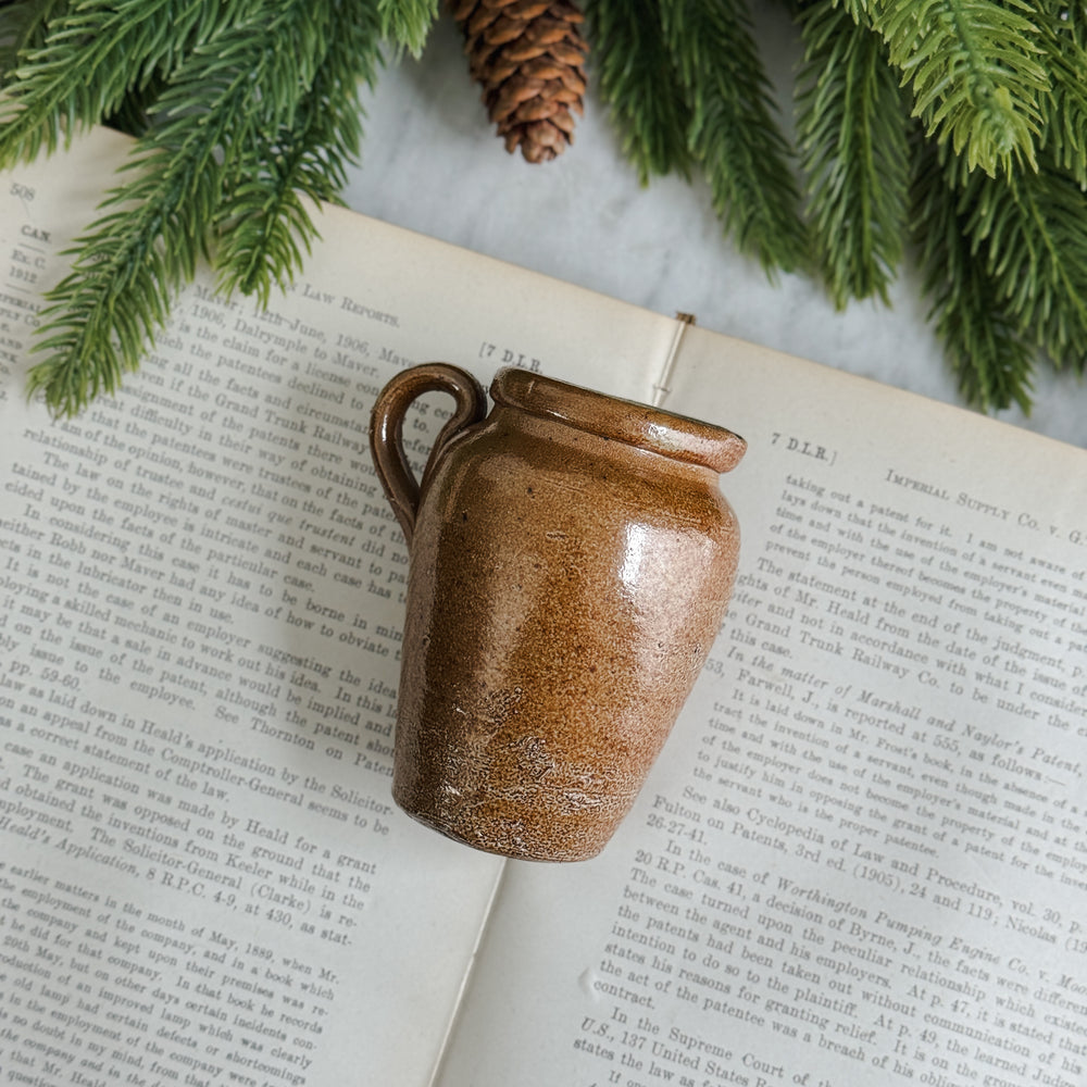 Vintage Stoneware Brown Inkwell bottle with handle