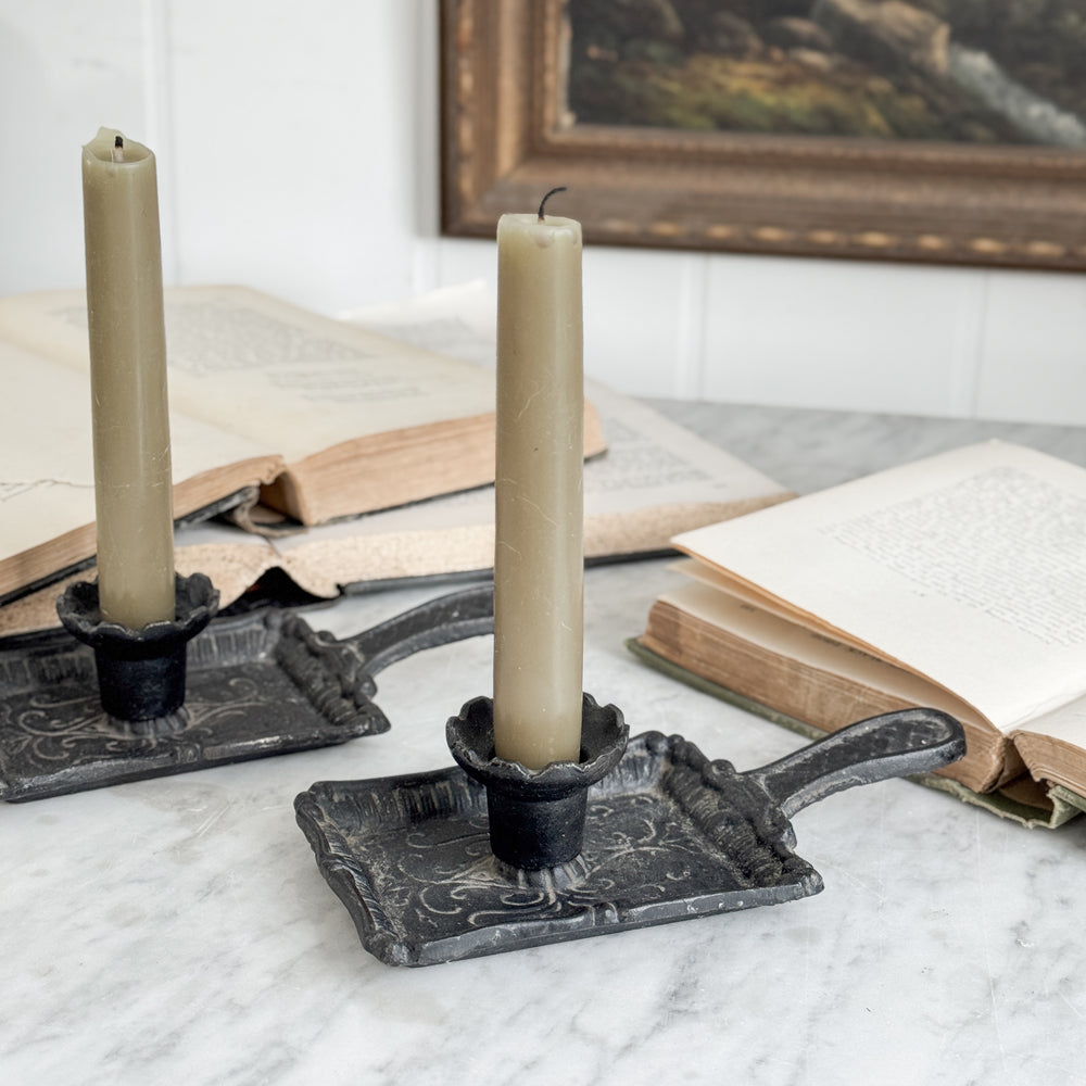Vintage Black Cast Iron Taper Candle Holders