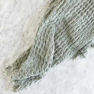 Olive Grey Waffle Knit Hand Towel.