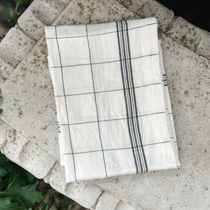 Linen Tea Towel - Ivory Grid.