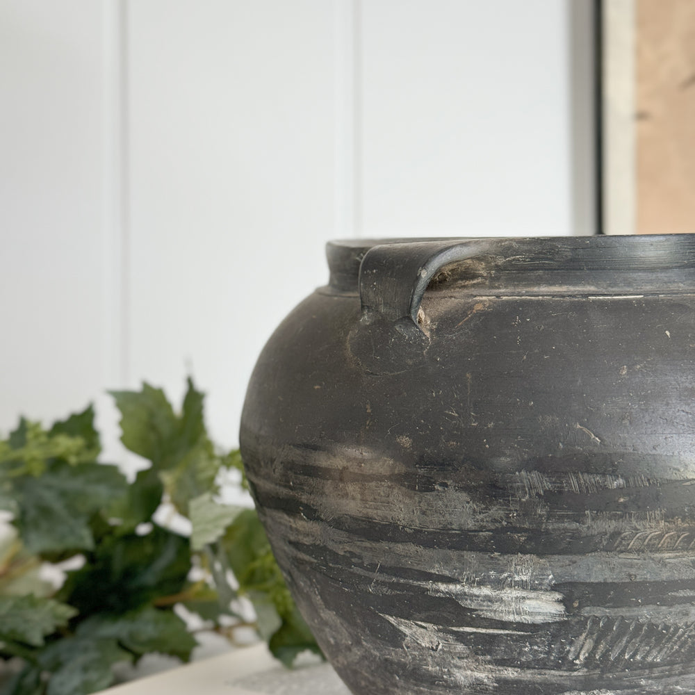 Vintage Black Pot with Handles.