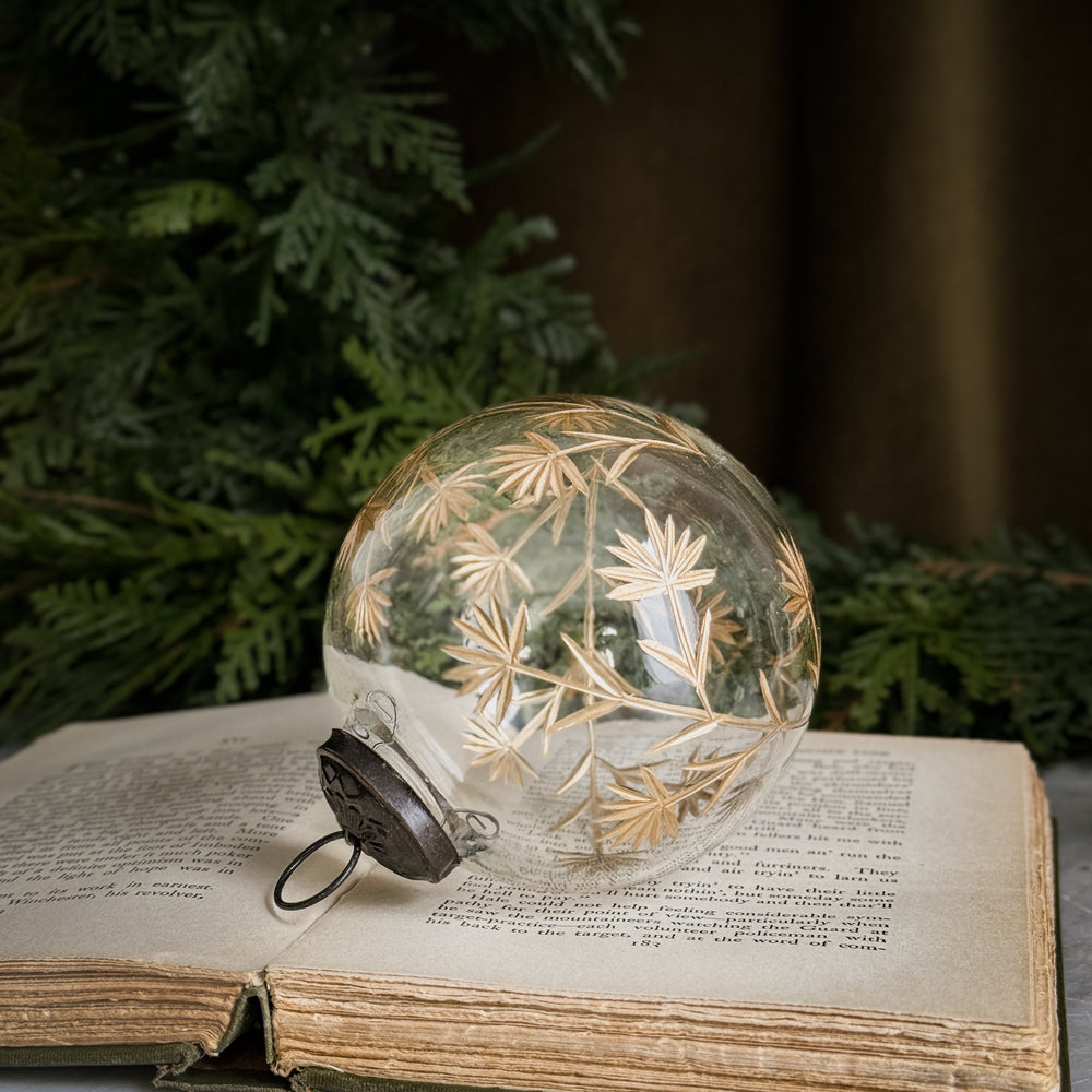 Clear Glass Gold Etched Ornament.