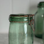 Vintage M Wide Green Glass Canning Jar- FRANCE