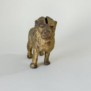 Vintage Gold Cast Iron Lion Bank