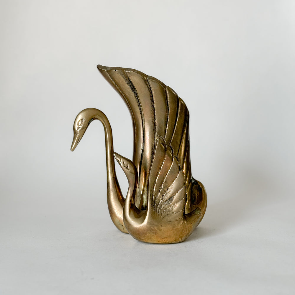 Vintage Brass Swan Double Planter.