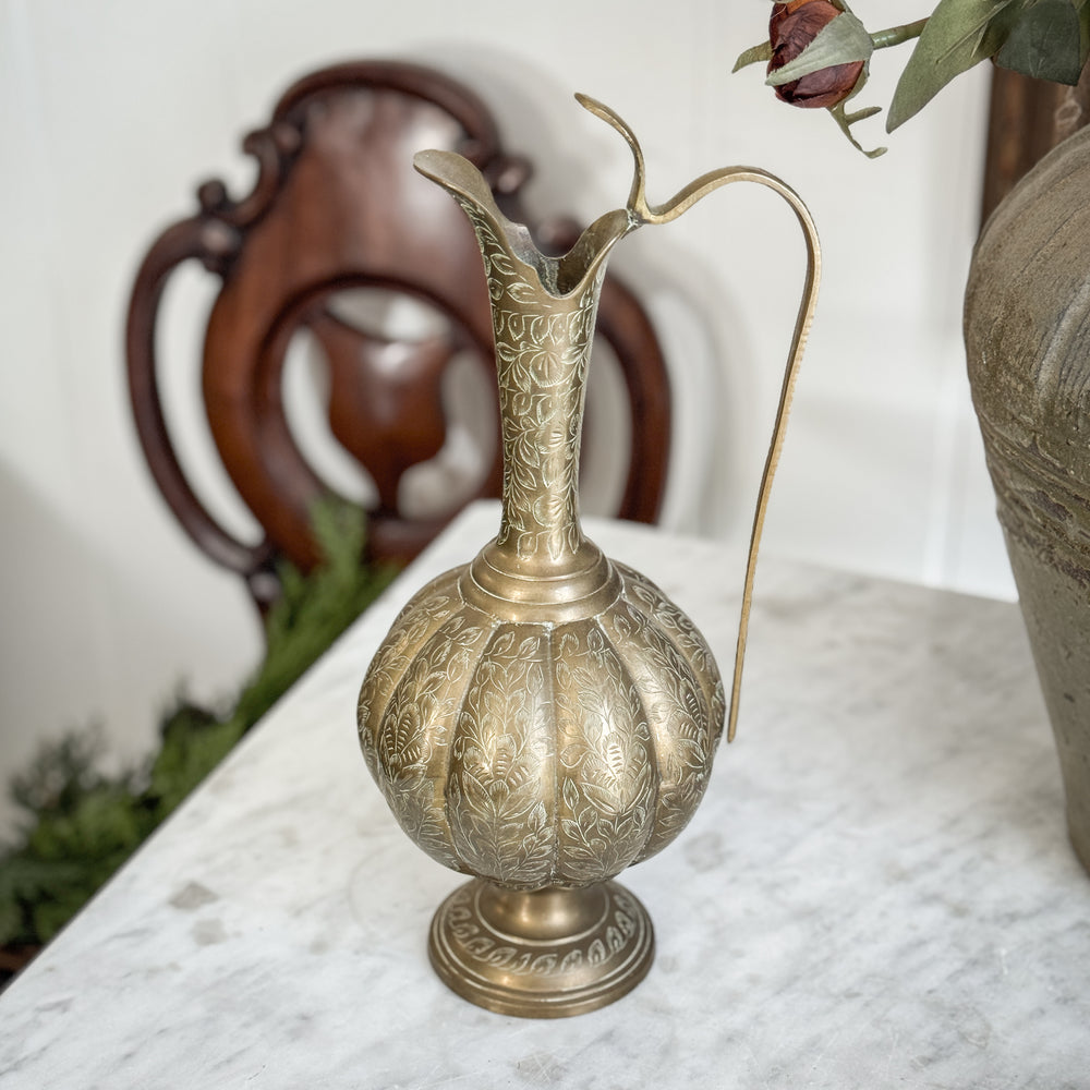 Vintage Brass Embossed Pitcher