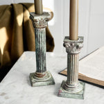 Vintage patina column taper candleholder pair.
