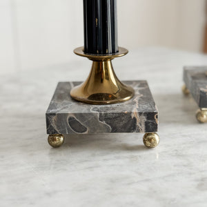 Vintage Italian Black Marble Taper Pair