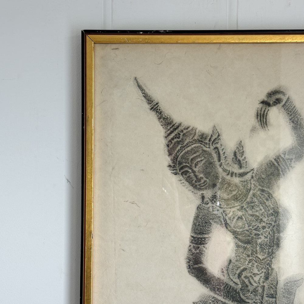Vintage buddha charcoal etching print