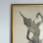 Vintage buddha charcoal etching print