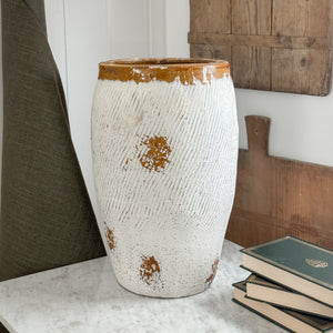 Vintage White Rice Jar Vase.