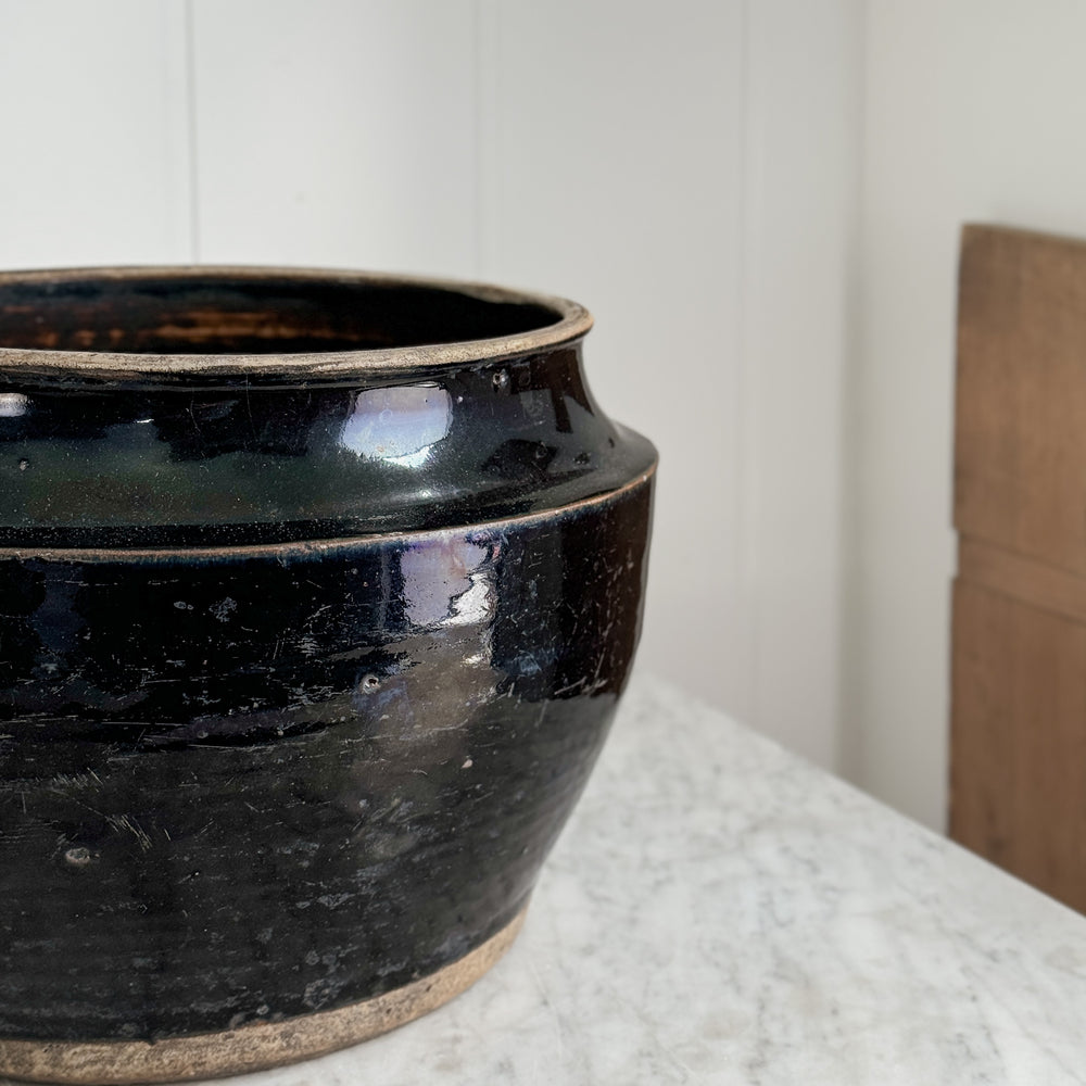 Vintage Brown Glazed Pottery Bowl.