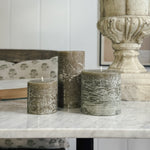 Olive Pillar Candles.